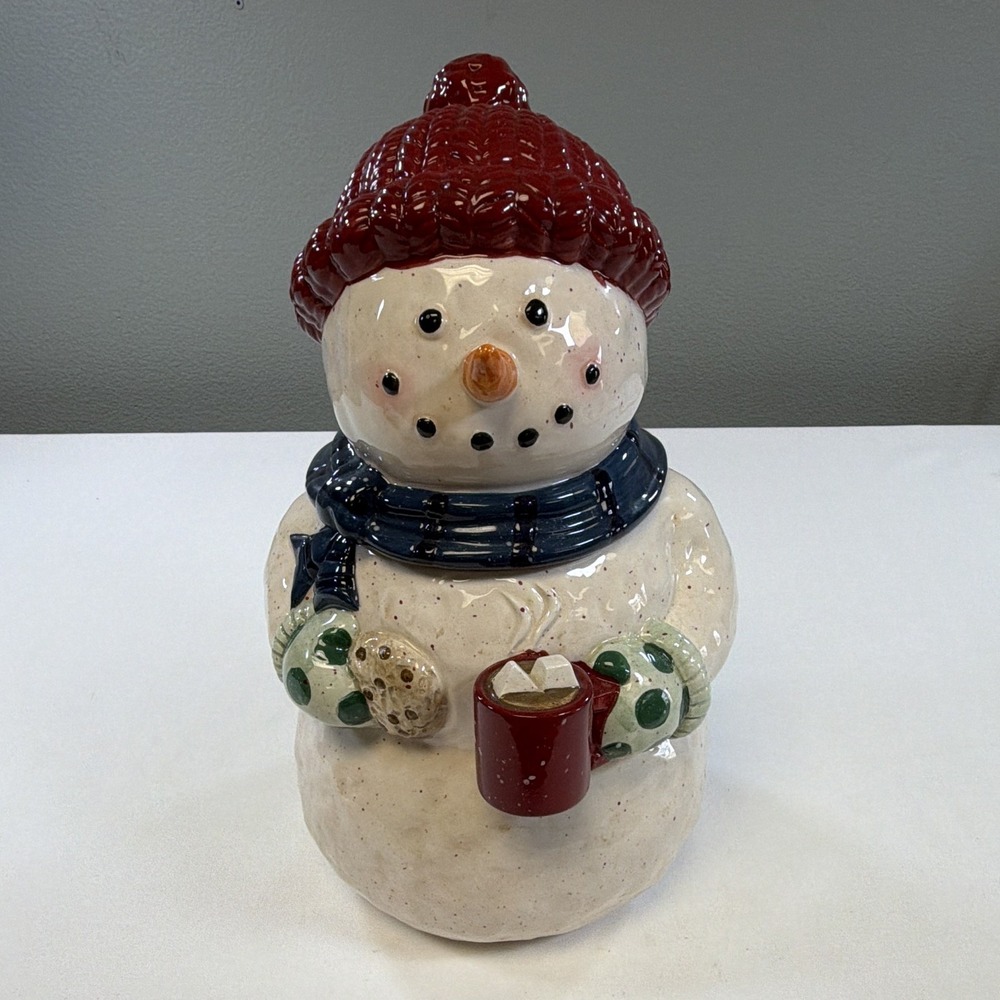 Ceramic Snowman Cookie Jar w/ Lid Food Safe Dishwasher Safe 11in Holiday